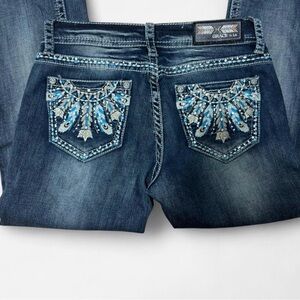 Grace in LA Women's Dark Blue Jeans with Embroidery